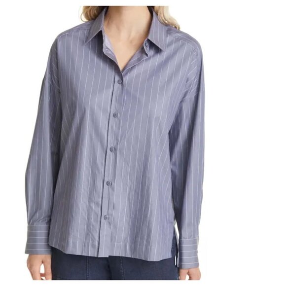 NEW Max Mara Leisure USA 16 Oversize Pinstripe Button-up Shirt Cornflower Blue